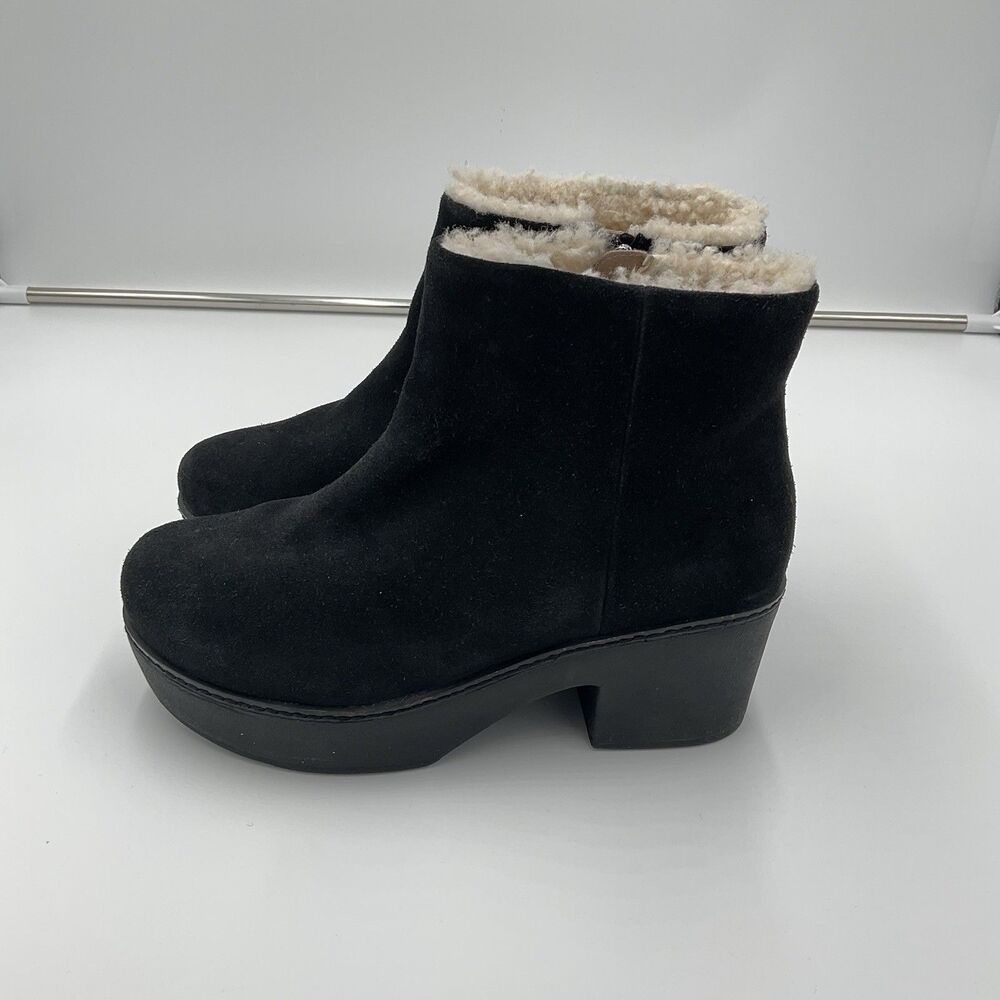 FitFlop Black Suede Platform Pilar Shearling‎ Lined Ankle Boots Booties Size 9